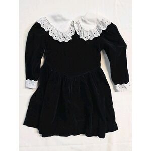 Vintage Girls Dress Black Size 4 Little Star White Collar Velvet